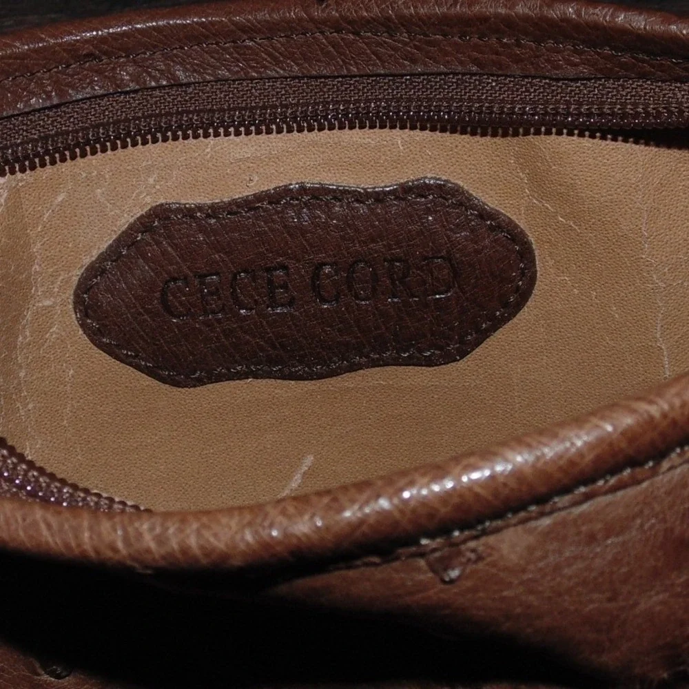 Cece Cord Pouch Womens Small Brown Good Genuine Ostrich Leather Zip Cosmetic Bag